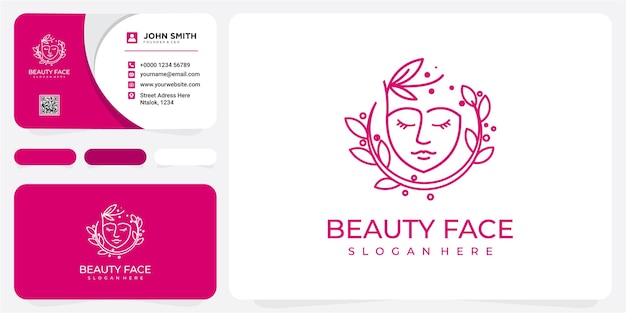 Beauty-logo mit frau im kreisstil und visitenkarten-design-vorlage, blume, logo, frau,