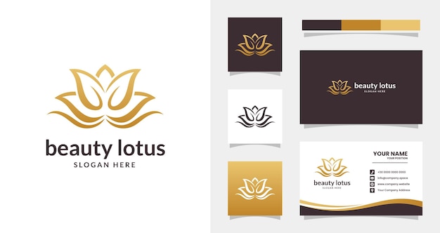 Beauty lotus logo mit minimalistischem elegantem stil und visitenkartenvorlage