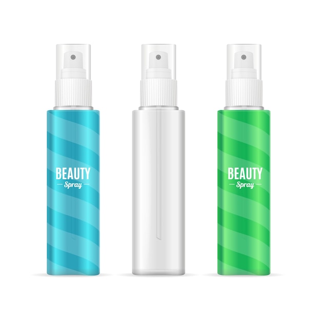 Beauty-Spraydosen-Paket-Set. Realistische kosmetische Flasche. Vektorillustration
