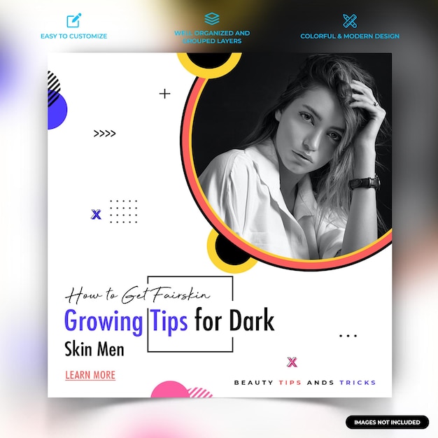 Beauty-Tipps Instagram Social Media posten Web-Banner-Vorlage Vektor Premium