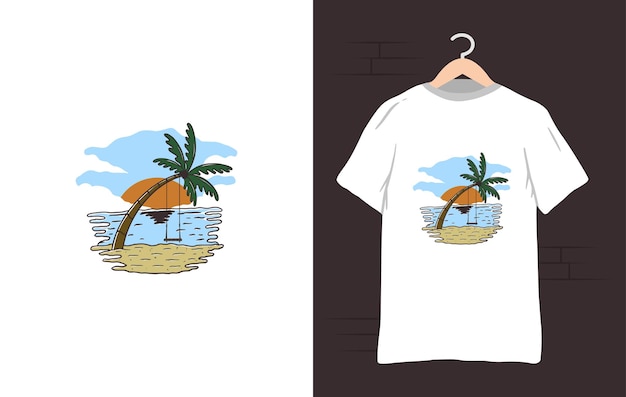 Beauty view sunset beach t-shirt illustration