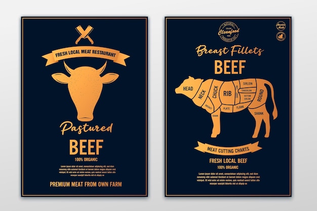Beef cow logo fresh beef trendiges logo-emblem-poster mit kuhkopf