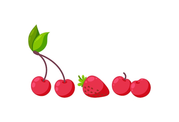 Beeren isoliert in weißem Hintergrund Frische Kirschen und Erdbeeren Vektor-Illustration