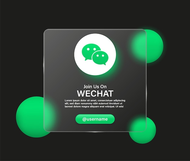 Begleiten sie uns auf dem wechat-logo-symbol in glasmorphismus, transparentem hintergrund, social-media-symbollogos