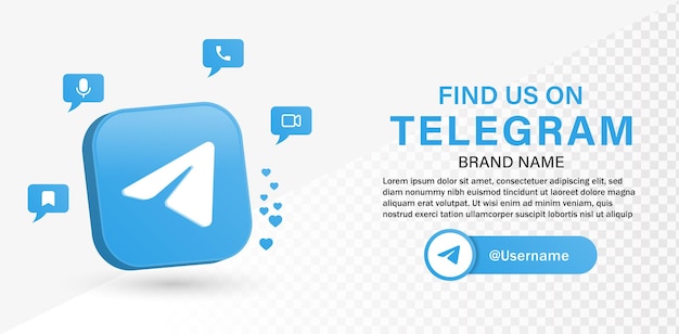 Begleiten Sie uns auf Telegramm 3D-Logo-Symbol Social-Media-Logos-Banner und Benachrichtigungssymbole in der Sprechblase