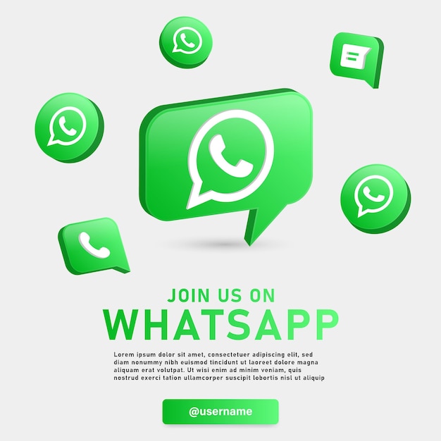 Begleiten Sie uns auf WhatsApp mit 3D-Logos und Benachrichtigungspost-Reaktionssymbolen. Kontaktieren Sie uns in den sozialen Medien
