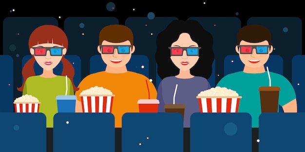 Begleitung zweier paare im kino in 3d-brille