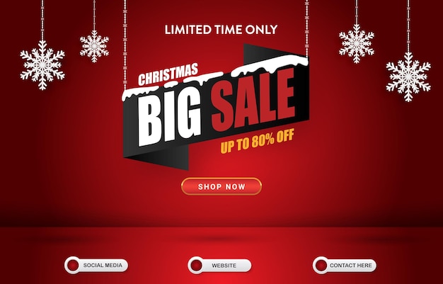 Begrenzte weihnachts- und neujahrs-big-sale-vorlagen-banner mit leerzeichen für produkte mit abstraktem rotem hintergrunddesign mit farbverlauf