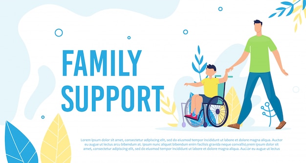 Behinderte kinderfamilienunterstützung und pflege vector banner