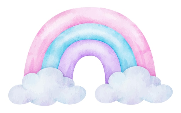 Beige Regenbogen mit Wolken Süßes Baby Aquarell-Illustration Isolierte Gestaltung für Logo Kinderwaren Kleidung Textilien Postkarten Babyshower und Kinderzimmer
