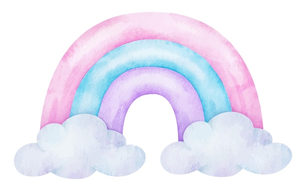 Beige regenbogen mit wolken süßes baby aquarell-illustration isolierte gestaltung für logo kinderwaren kleidung textilien postkarten babyshower und kinderzimmer