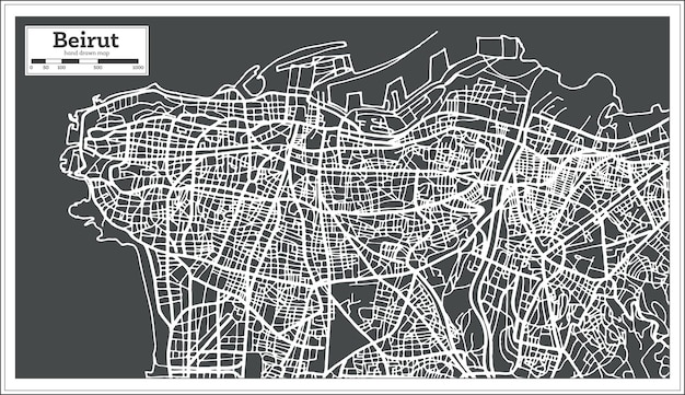 Beirut-libanon-stadtplan im retro-stil. vektor-illustration. übersichtskarte.