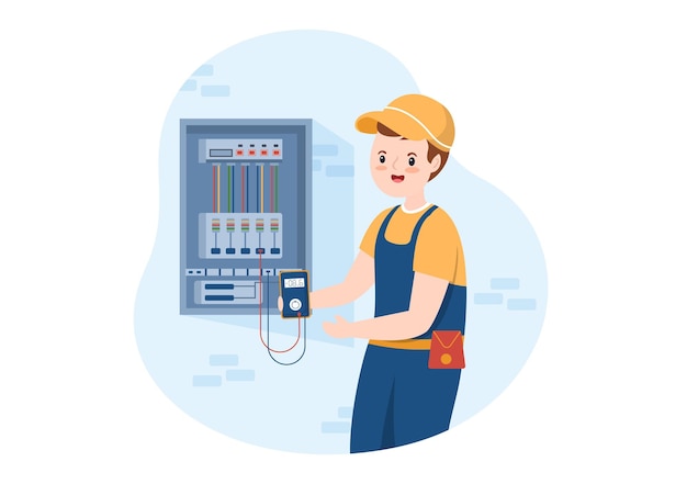 Beleuchtungs- und elektrizitätswartungsdienst des technikers elektroarbeiten an der illustration