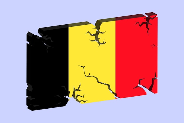 Belgien-flagge auf 3d-rissigem wandvektorbruchmuster mit rissiger textur gibt konzept aus