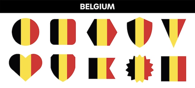 Belgien-flagge in verschiedenen formen belgien-farbemblem-set