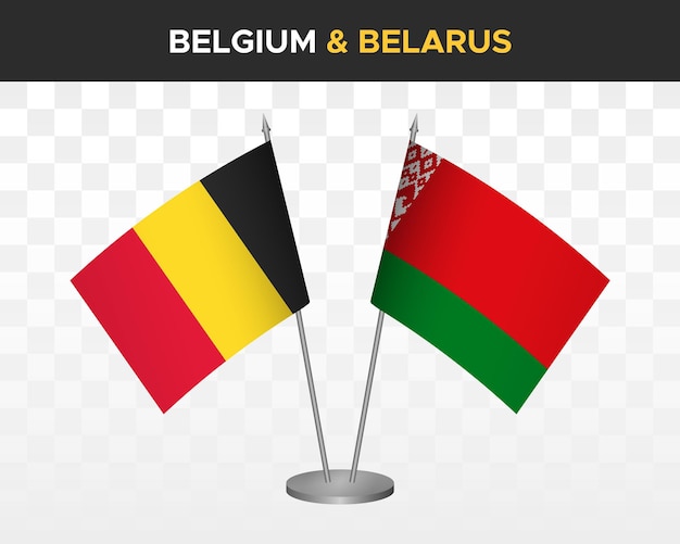 Belgien vs weißrussland tischflaggen mockup isolierte 3d-vektorillustration tischflaggen