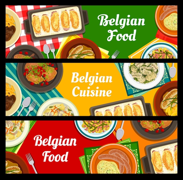 Belgische küche restaurantgerichte vektorbanner