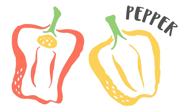 Bell Pepper, handgemalt mit Tintenpinsel, isoliert auf weißem Hintergrund