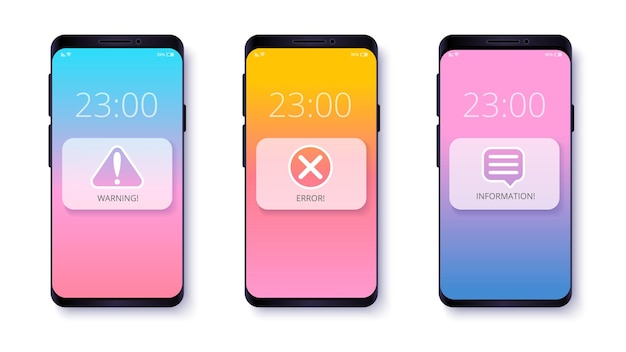 Benachrichtigungs-popup-meldungen für das design mobiler apps warnfehler- und info-benachrichtigungen