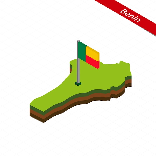 Benin Isometrische Karte und Flagge Vector Illustration