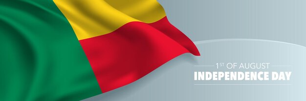 Benin-Unabhängigkeitstag-Vektor-Banner, Grußkarte. Wellenförmige Flagge im horizontalen Design des nationalen patriotischen Feiertags am 1. August