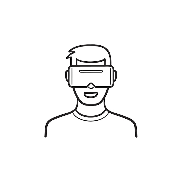 Benutzer mit Virtual-Reality-Brille handgezeichnete Umriss-Doodle-Symbol. Virtual-Reality-Headset, vr-Gadget-Konzept. Vektorskizzenillustration für Print, Web, Mobile und Infografiken auf weißem Hintergrund.