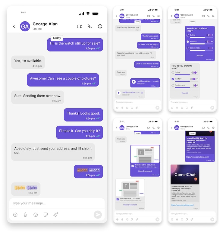 Vektor benutzeroberfläche für messenger-bildschirme mit modernem chat-app-design