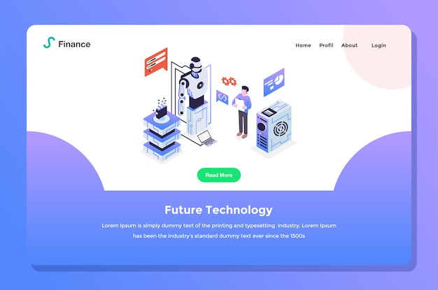 Benutzeroberfläche landing page. entwickler, die future tech mit einstellungen für künstliche intelligenz von robotern ausführen, haben einen flachen designstil