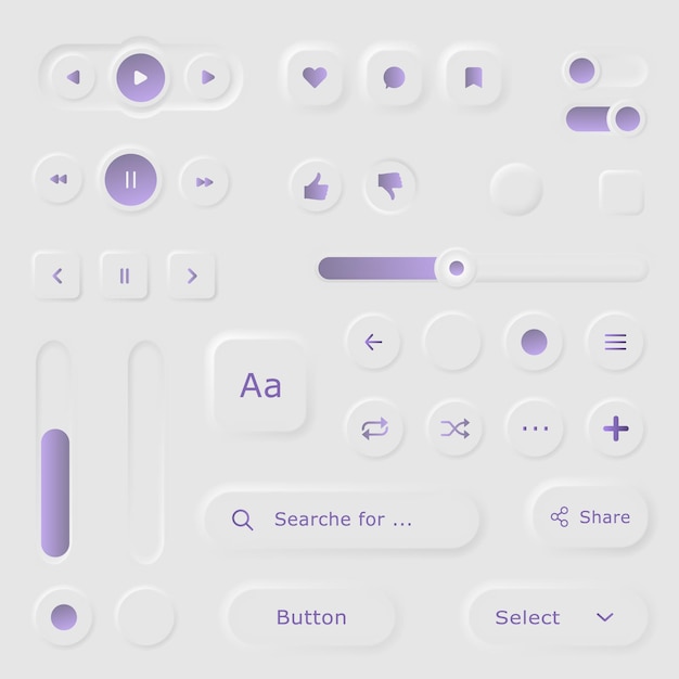 Benutzeroberflächenelemente für die mobile App Neumorphism Benutzeroberflächendesignkit Neumorthism UI UX ico