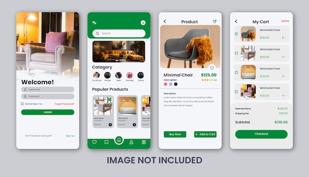 Benutzeroberflächenvorlage für Möbel-Shopping-Apps