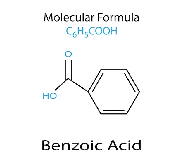 Vektor benzoesäure-molekül-skelettformel benzoatsalze-vektorillustration