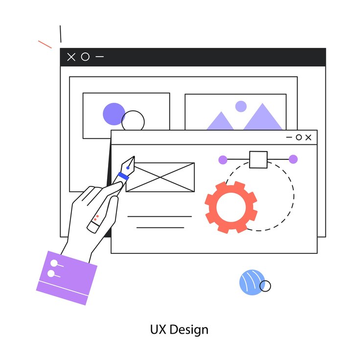 Vektor bereits verwendbare lineare mini-illustration des ux-designs