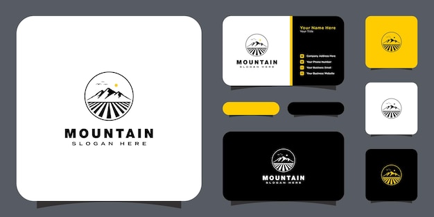 Berg mit sonnenlicht-logo-design und visitenkarte