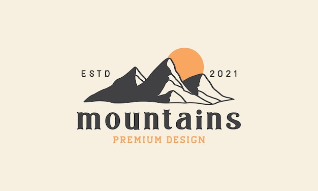 Berg mit Sonnenuntergang Landschaft Vintage Logo Vektor Icon Symbol Design Grafik Illustration