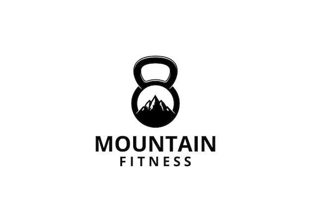 Berg moderne landschaftsillustration mit kettlebell-vektor-logo-design-vorlage