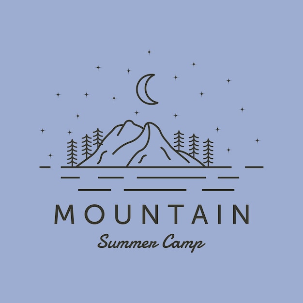 Berg sommer camp linie kunst logo vektor symbol illustration design