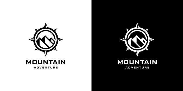 Vektor berg- und kompass-logo-vektor symbol für reise-abenteuer im freien logo-design-inspiration