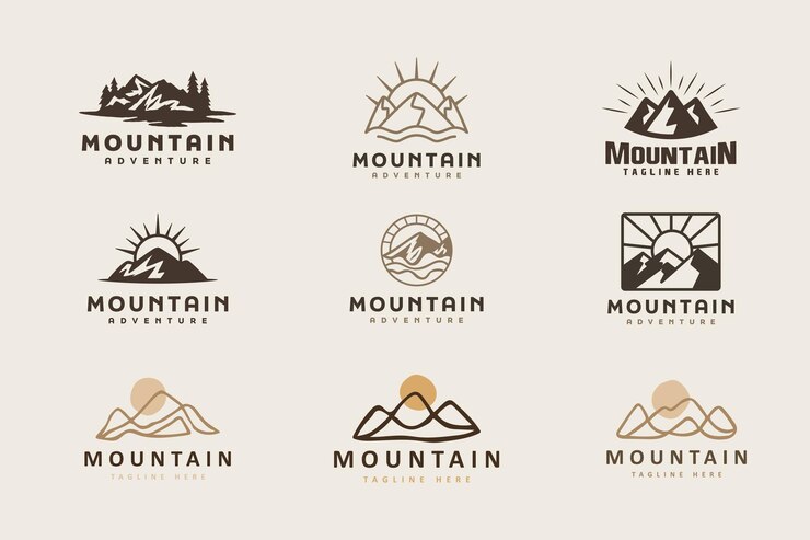 Berg- und Sonnenstrahlen Mount Peak Hill Natur Landschaftsansicht für Adventure Outdoor-Logo-Vorlage