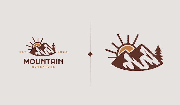 Berg- und sonnenstrahlen mount peak hill natur landschaftsansicht für adventure outdoor-logo-vorlage