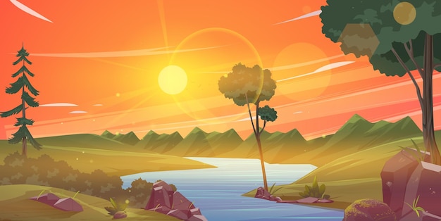 Berg und Sonnenuntergang Illustration Hintergrund