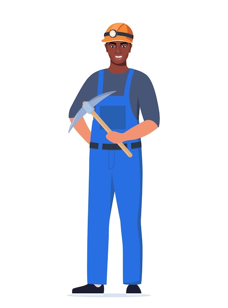 Bergarbeiter afroamerikanischer Mann Charakter Kohle oder Mineralien Bergbau Arbeiter in Uniform