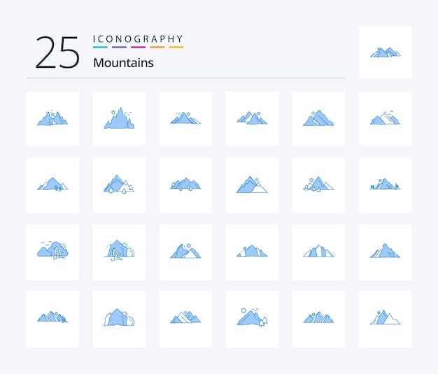 Berge 25 blue color icon pack einschließlich naturhügel naturbaumhügel