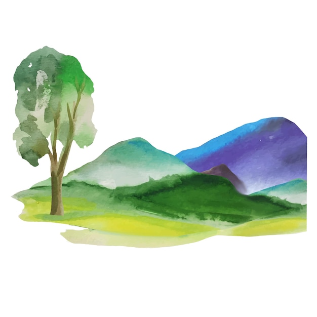 Berge und blühende bodenaquarellillustration