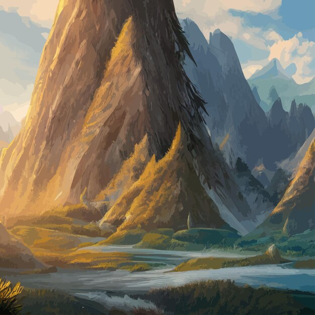 Vektor berglandschaft berglandschaft vektorillustration abstrakter hintergrund fantasy-thema morgen