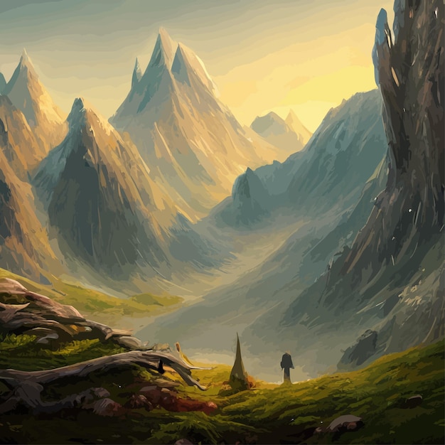 Vektor berglandschaft berglandschaft vektorillustration abstrakter hintergrund fantasy-thema morgen