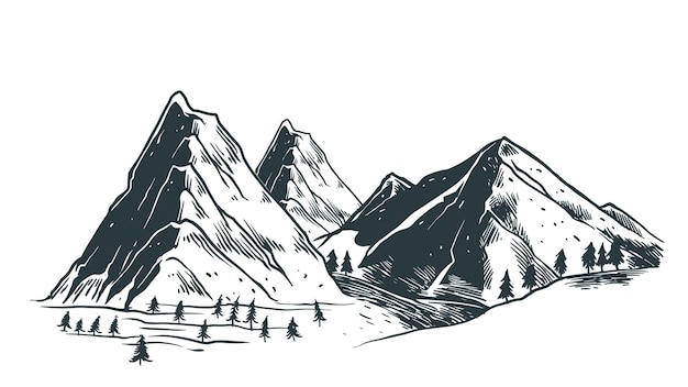 Berglandschaft handgezeichnete vektorillustrationsskizze natürliche zeichnung im vintage-stil