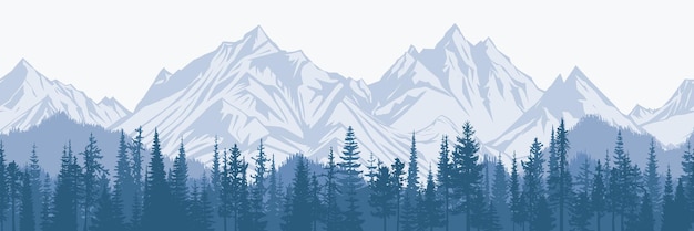 Berglandschaft mit Waldmorgenrausch-Illustration