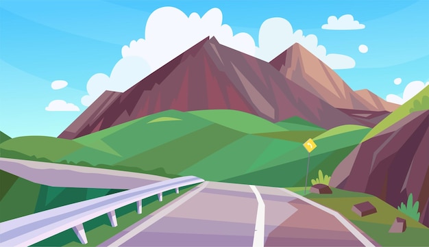 Berglandschaft mit Wolken und horizontaler Straßenillustration