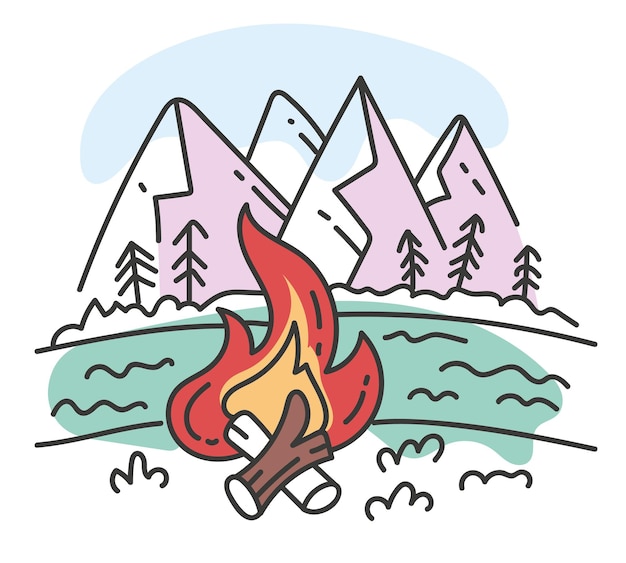 Bergwald natur camping strichzeichnungen doodle konzept illustration doodle line style design
