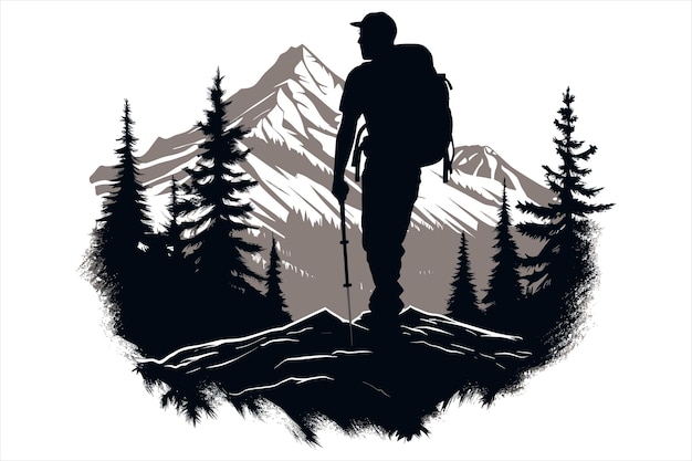 Bergwandermann Silhouette Vektor